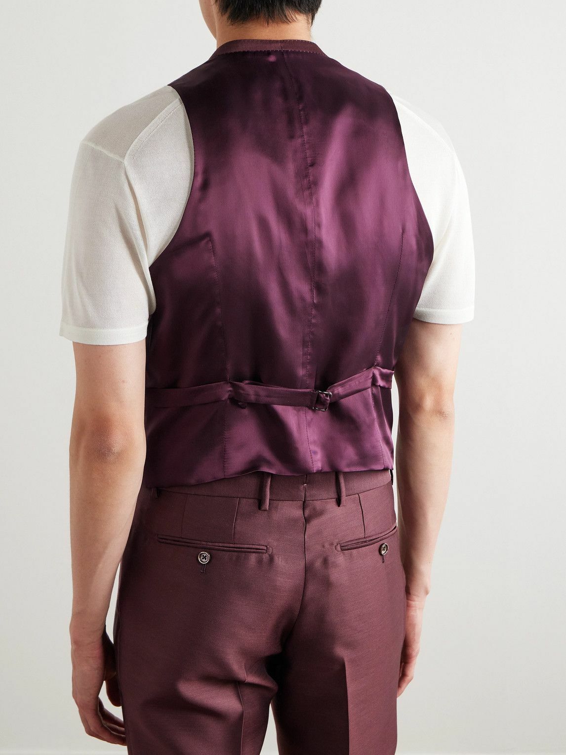 TOM FORD - Dyllan Wool, Mohair and Silk-Blend Twill Waistcoat - Burgundy