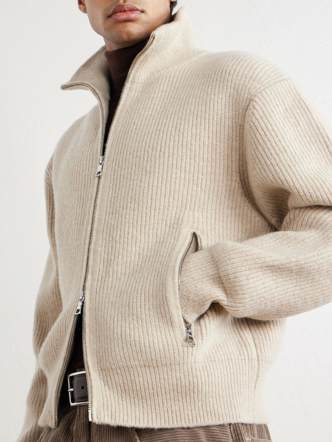 Officine Générale - Florys Ribbed Wool-Blend Zip-Up Cardigan - Neutrals