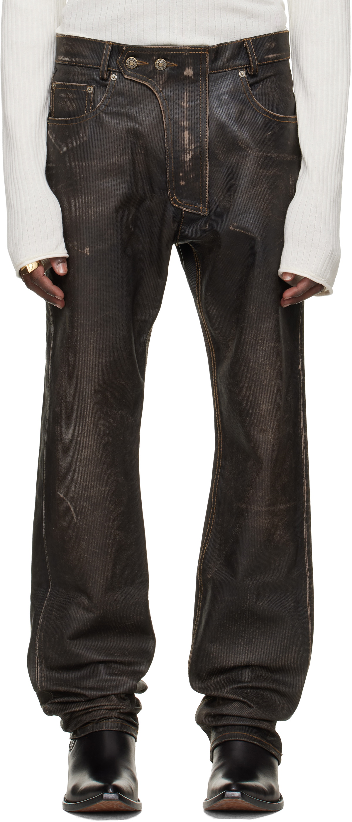 424 Brown Moto Leather Pants