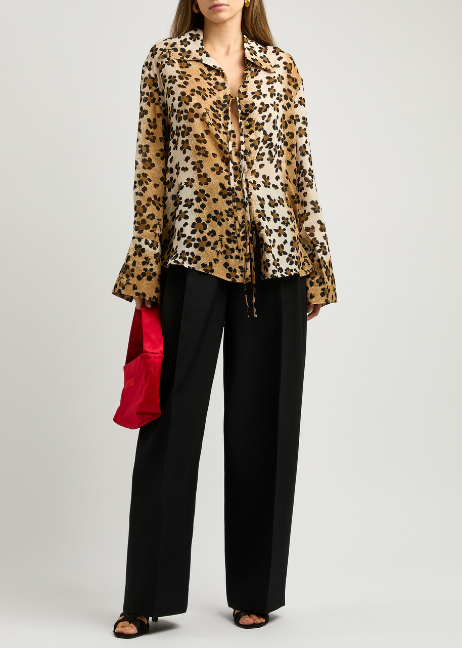 Rejina Pyo Saskia Leopard-print Chiffon Shirt Beige