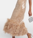 David Koma Sequined feather-trimmed midi dress