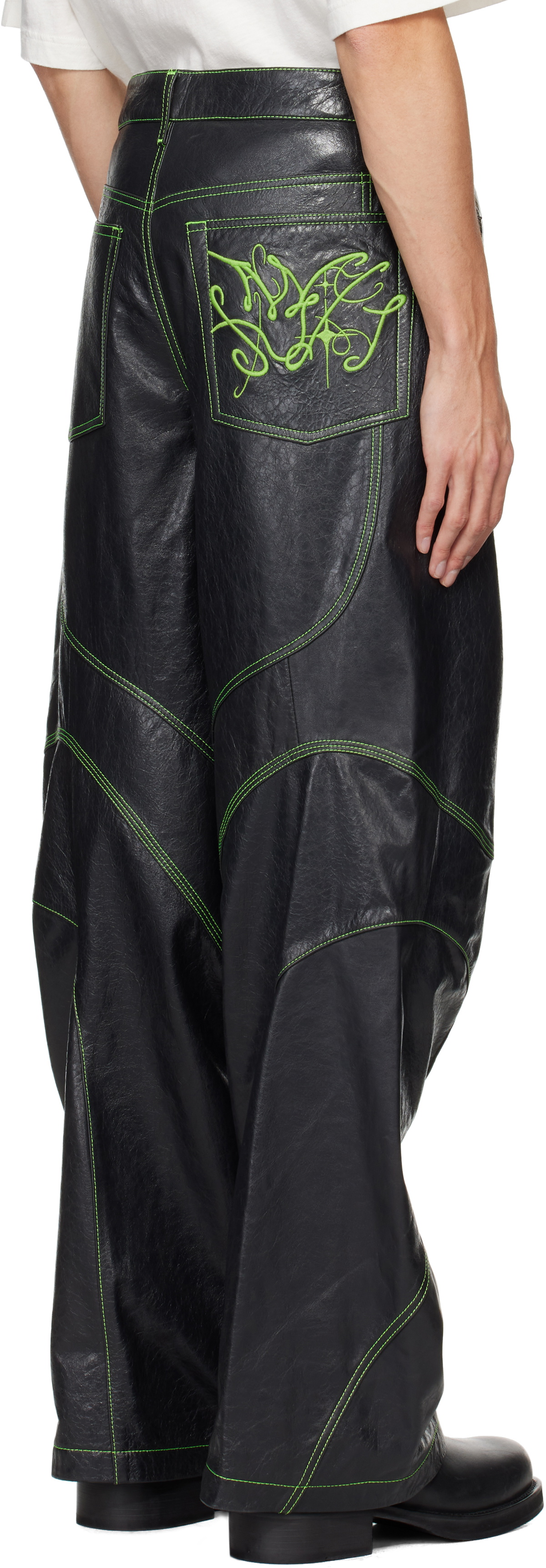 Acne Studios Gray Embroidered Leather Pants