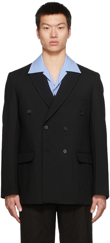 Photo: Recto Black Wool Double-Breasted Blazer