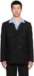 Recto Black Wool Double-Breasted Blazer