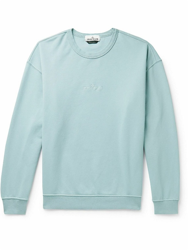 Photo: Stone Island - Logo-Embroidered Garment-Dyed Cotton-Jersey Sweatshirt - Blue