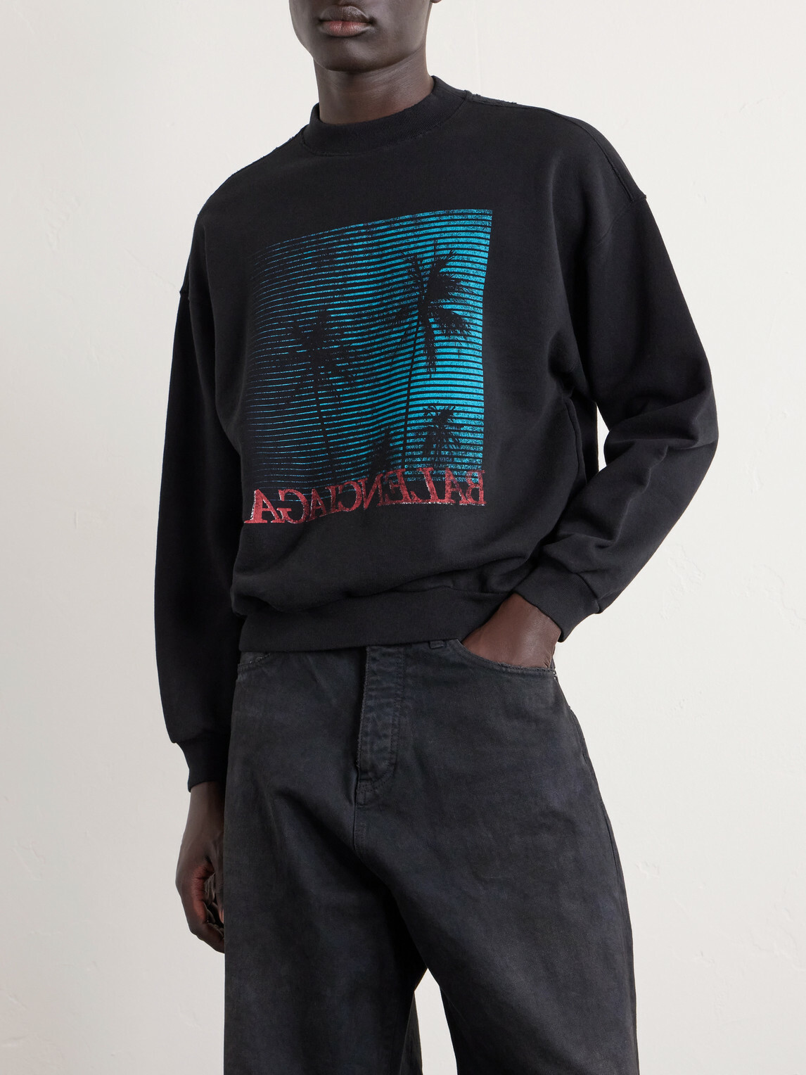 Balenciaga - Printed Cotton-Jersey Sweatshirt - Black