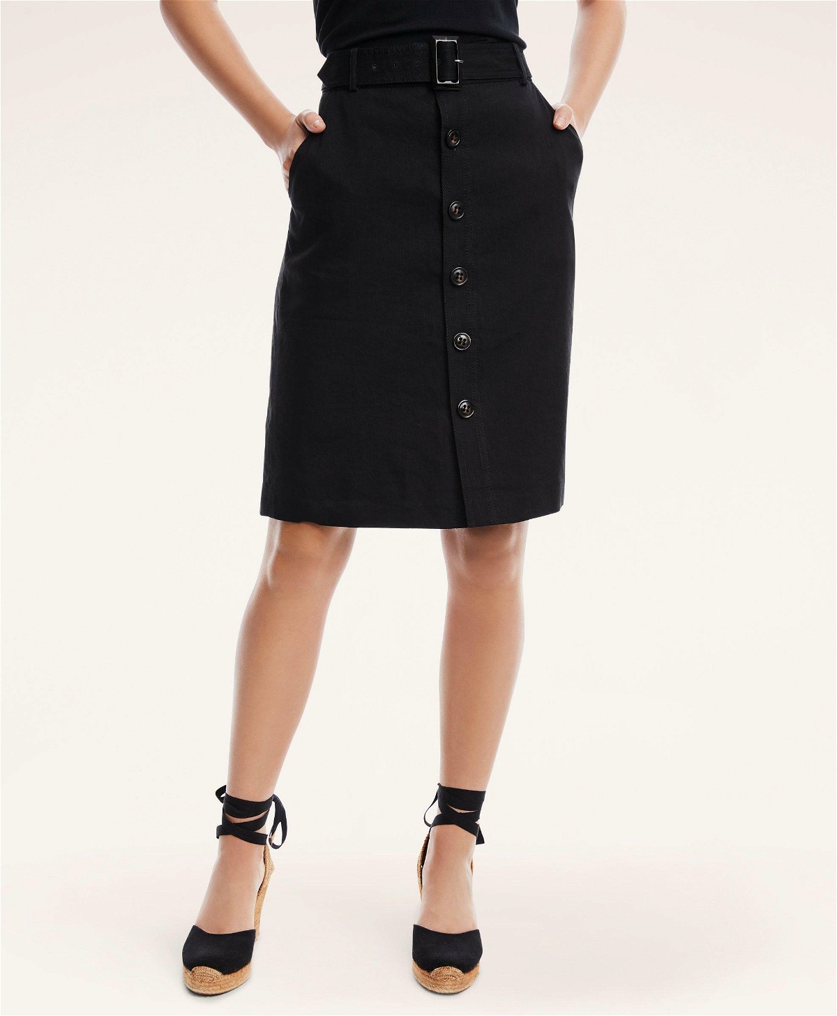 Photo: Brooks Brothers Women's Stretch Linen Blend Belted A-Line Skirt | Black