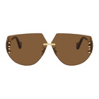 Loewe Gold and Brown Anagram Mask Rectangular Sunglasses