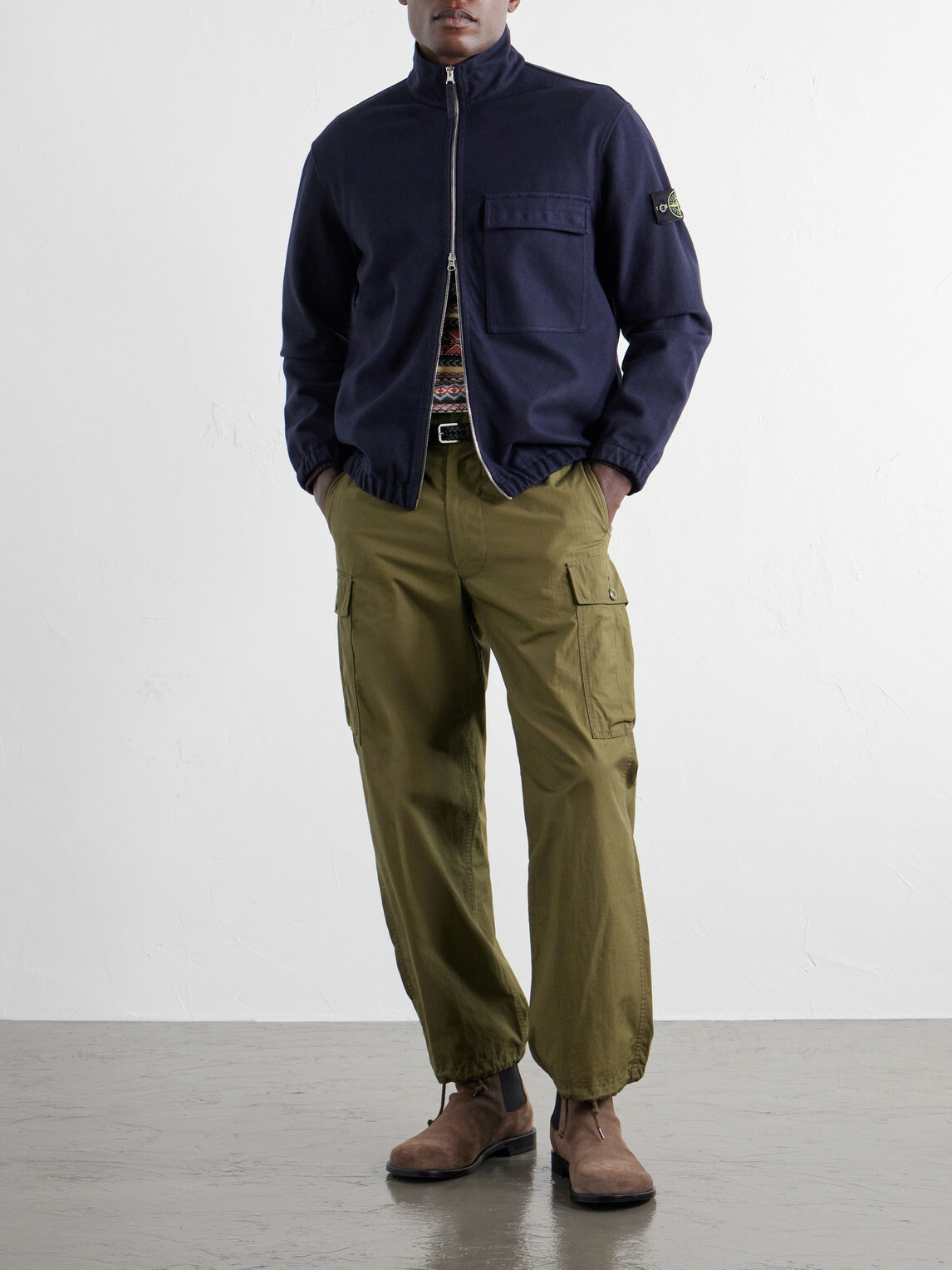 Stone Island - Garment-Dyed Wool Nylon Flannel-TC Overshirt - Blue