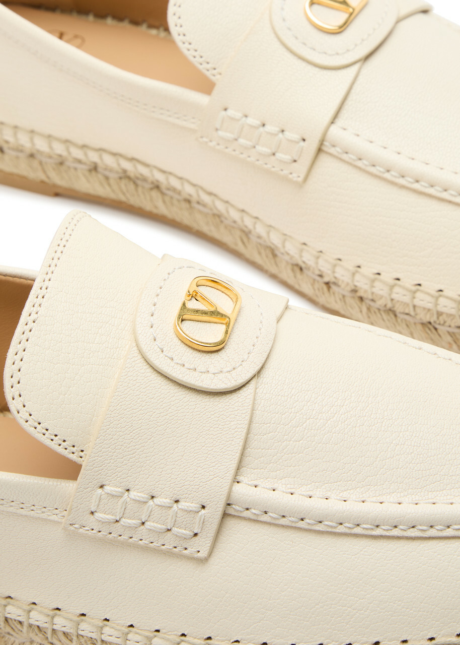Valentino Garavani Palm Avenue Leather Espadrille Loafers Cream