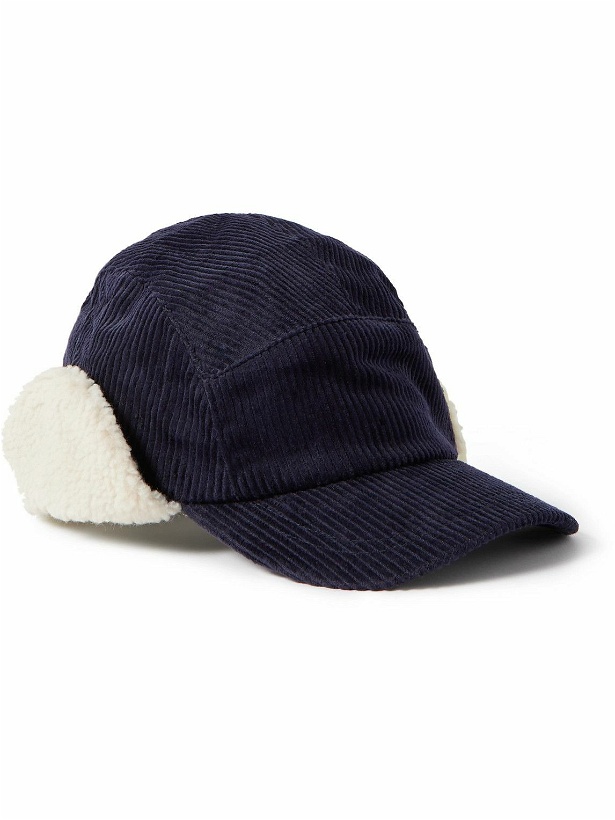 Photo: Paul Smith - Shearling-Trimmed Cotton-Corduroy Trapper Hat - Blue