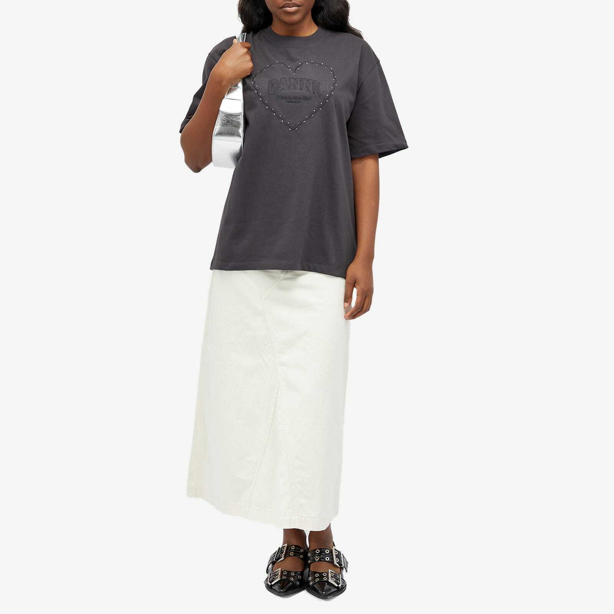 Tシャツ・カットソー Ganni 'Grey Washed Heart' T-shirt GANNI heart-motif T-shirt | Grey | FARFETCH