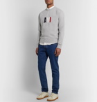 AMI - Slim-Fit Logo-Embroidered Loopback Cotton-Jersey Sweatshirt - Gray