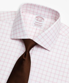 Brooks Brothers Men's Stretch Madison Relaxed-Fit Dress Shirt, Non-Iron Twill English Collar Grid Check | Pink