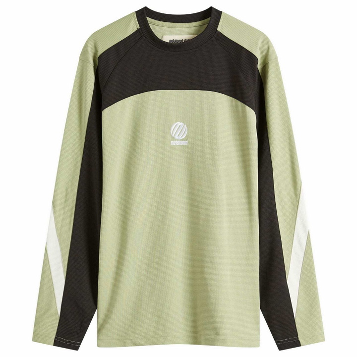 Photo: Metalwood Studio Men's Paneled Poly Long Sleeve T-Shirt in Mint