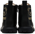 Moschino Baby Black Teddy Embroidery Combat Boots