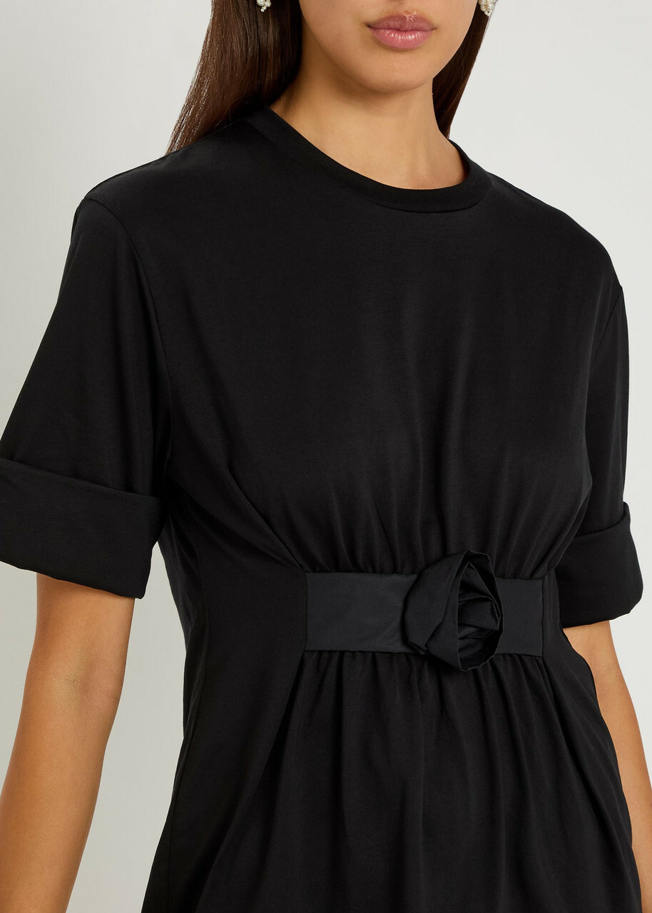 Simone Rocha Gathered Floral-appliquéd Cotton T-shirt Black