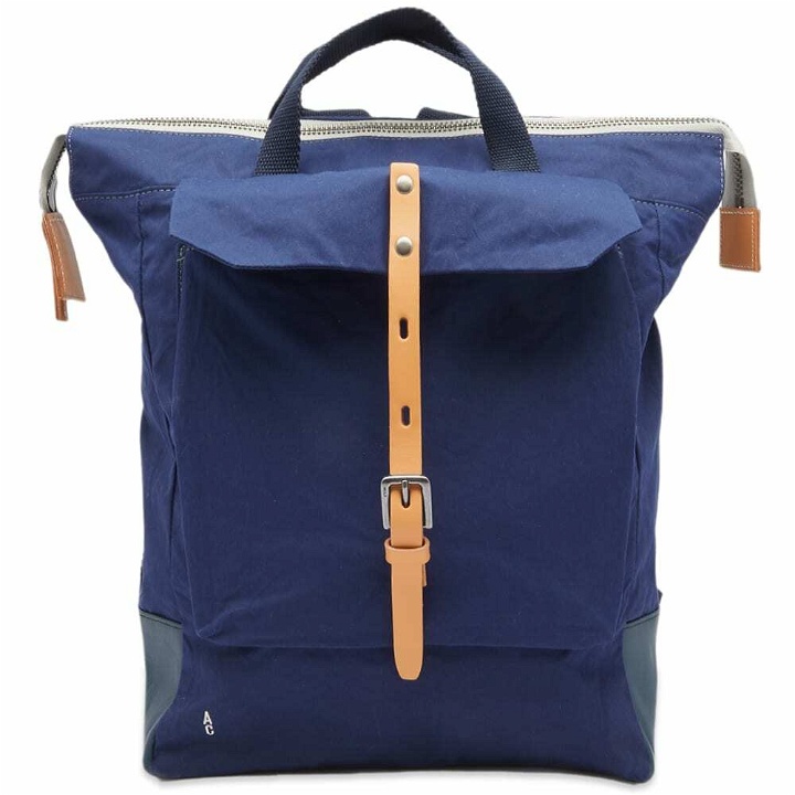 Photo: Ally Capellino Frances Waxed Cotton Rucksack in Navy