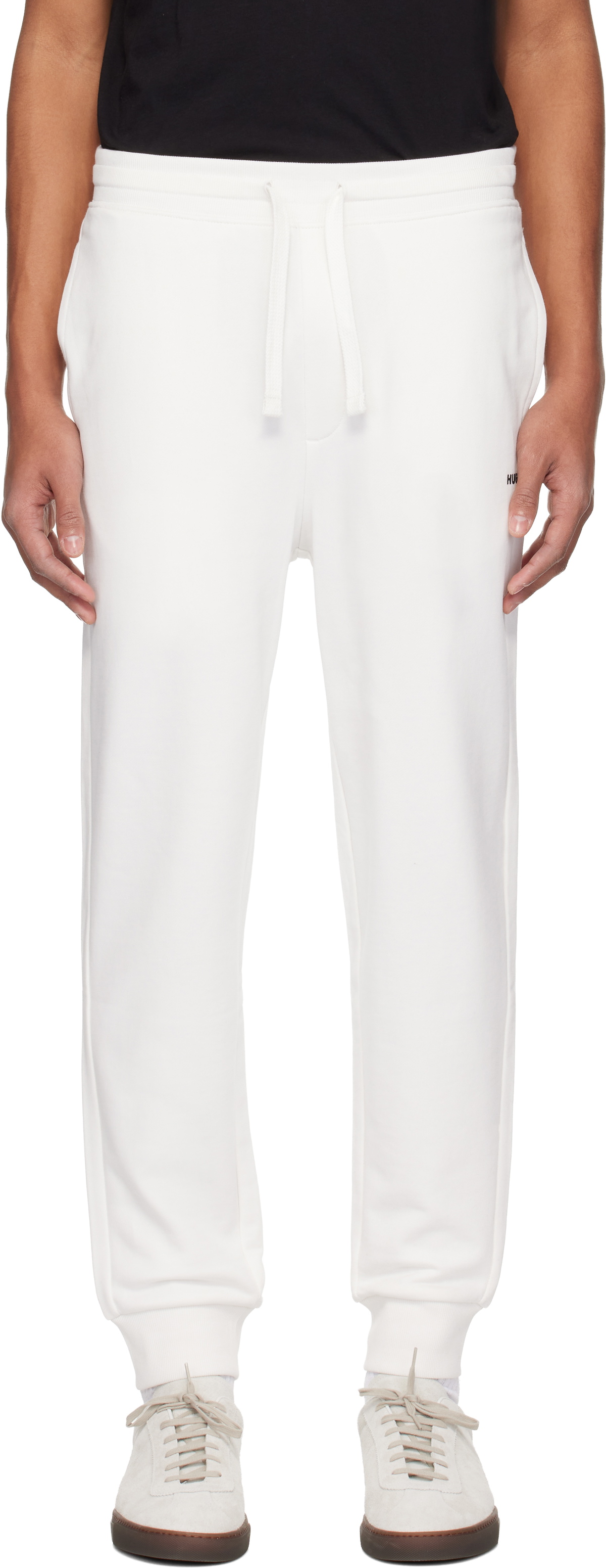 Hugo White Cuffed Logo Print Sweatpants