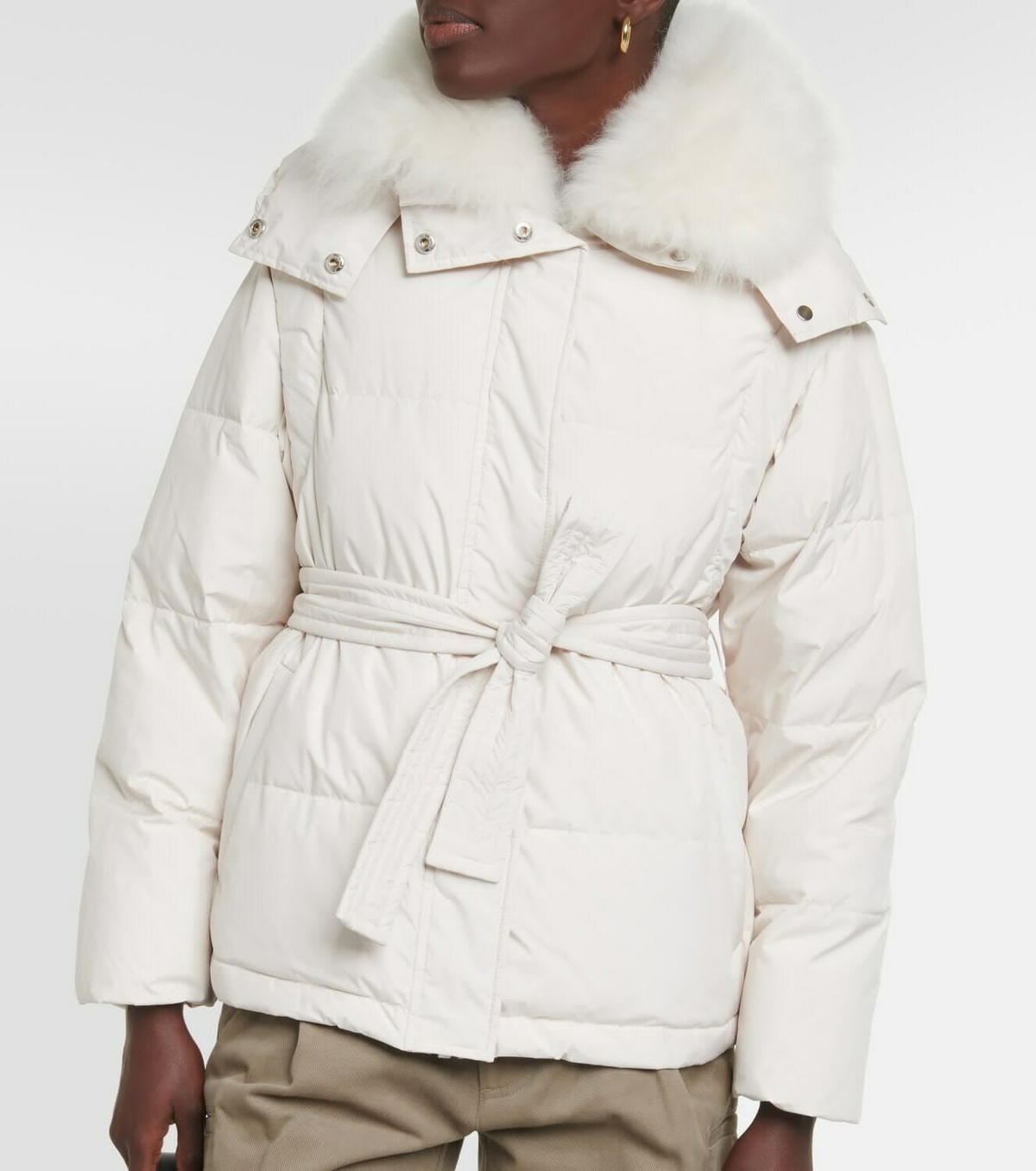 【Yves Salomon】ベルト shearling-trimmedダウンジャケット Yves Salomon Belted shearling-trimmed down jacket Yves Salomon