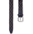 Anderson's - 3.5cm Storm-Blue Leather-Trimmed Woven Elastic Belt - Men - Storm blue