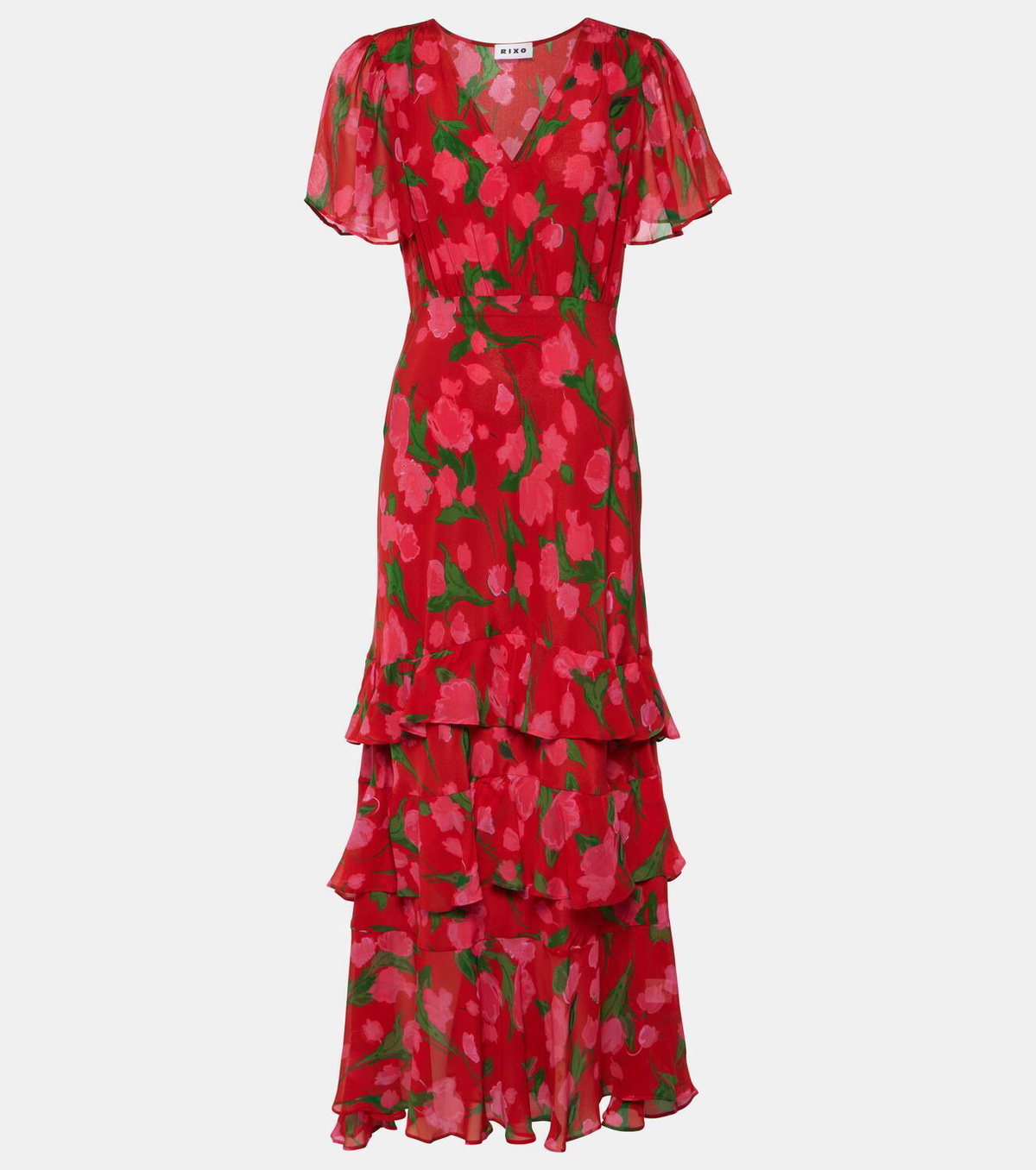 rixo regine floral embroidered tiered maxi dress RIXO Regine Floral Embroidered Tiered Maxi Dress