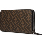 Fendi - Logo-Print Coated-Canvas and Leather Zip-Around Wallet - Brown