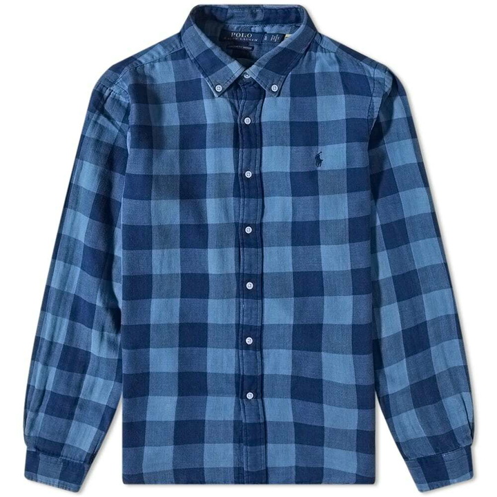 Photo: Polo Ralph Lauren Men's Checked Button Down Shirt in Blue/Black