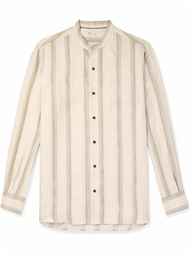Photo: Loro Piana - Elia Grandad-Collar Striped Linen and Silk-Blend Shirt - Neutrals