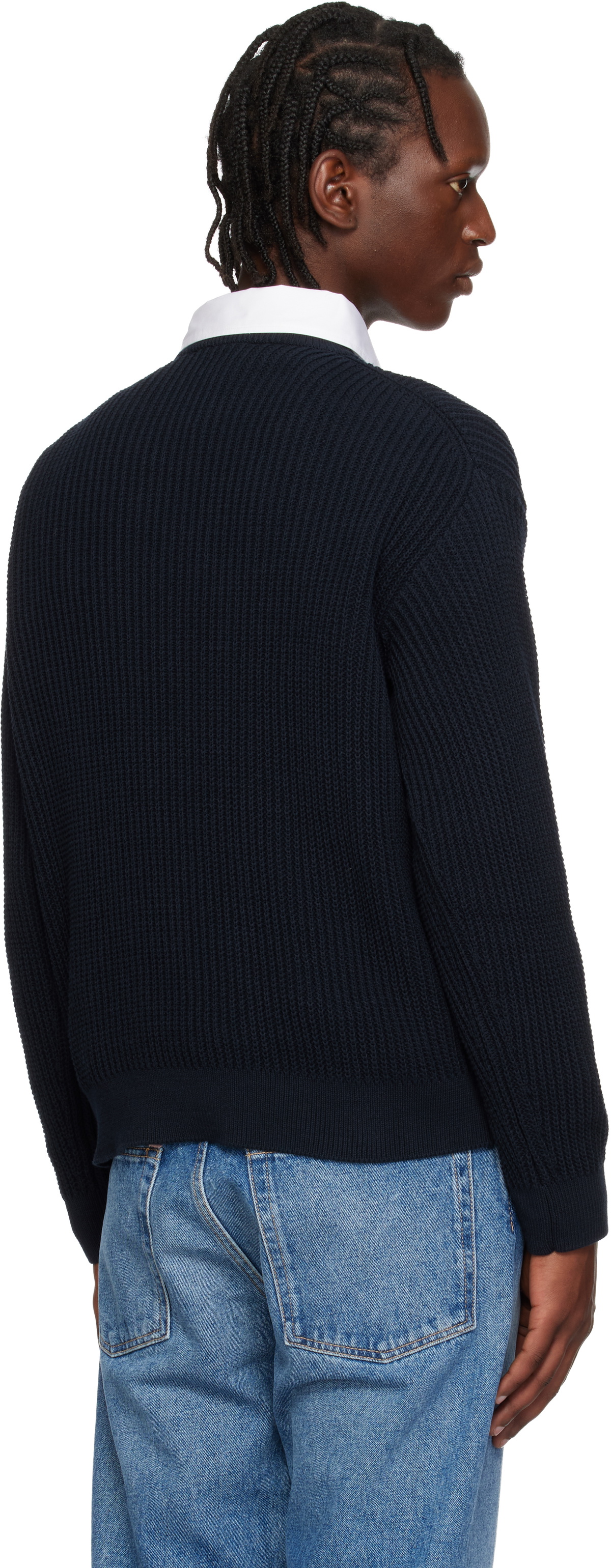 Maison Kitsuné Navy Fox Head Cotton Ribbed Sweater