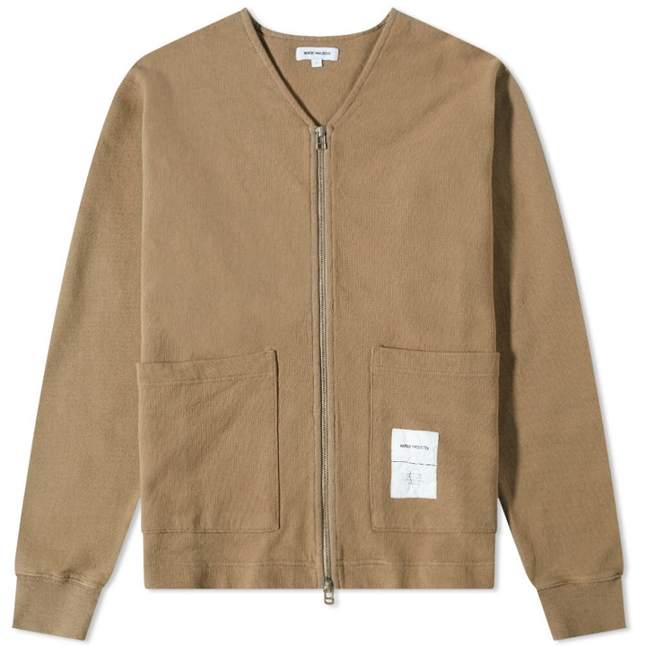 Photo: Norse Projects Men's Fraser Tab Series Sweat Jacket in Utility Khaki