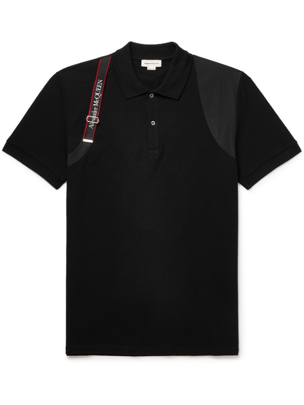 Photo: ALEXANDER MCQUEEN - Slim-Fit Harness-Detailed Cotton-Piqué Polo Shirt - Black