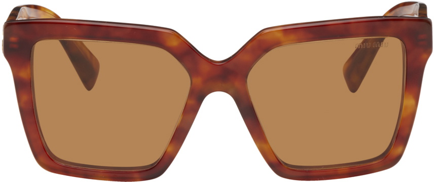 Miu Miu Tortoiseshell Oversized Square Sunglasses - Brown Miu Miu Eyewear Tortoiseshell Oversized Square Sunglasses  main image 3