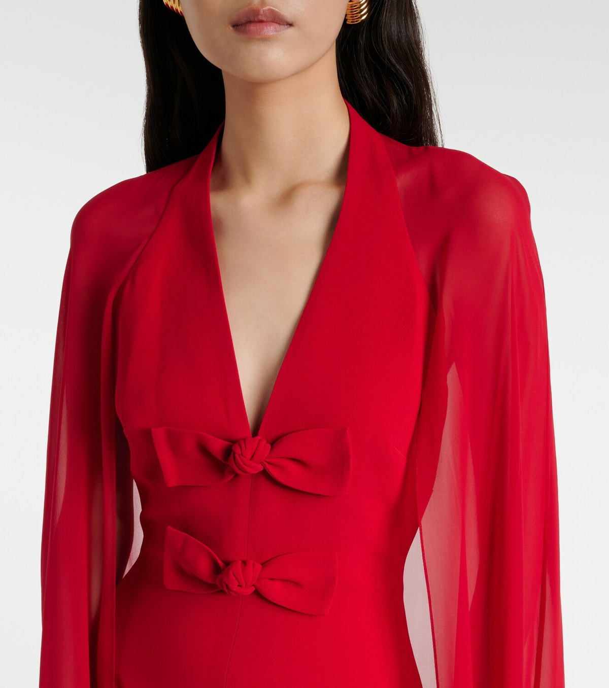 Elie Saab Bow-detail caped silk-blend gown
