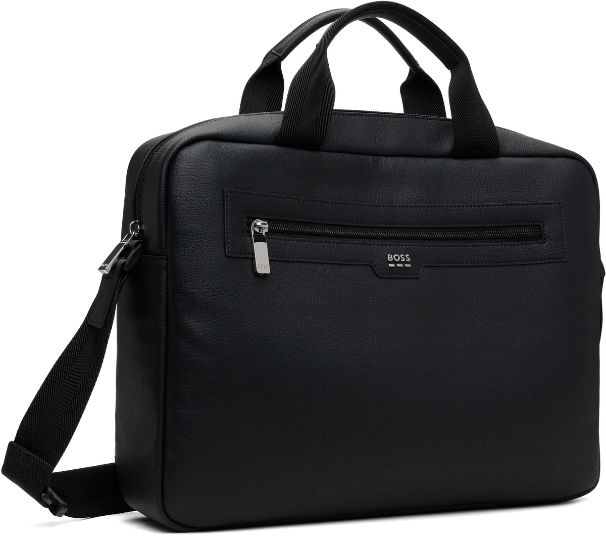 BOSS Black Grained Faux-Leather Briefcase