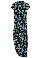 Rotate Sunday Floral-embroidered Tulle Midi Dress Black