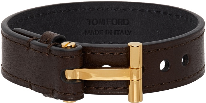 Photo: TOM FORD Brown Leather T-Buckle Bracelet