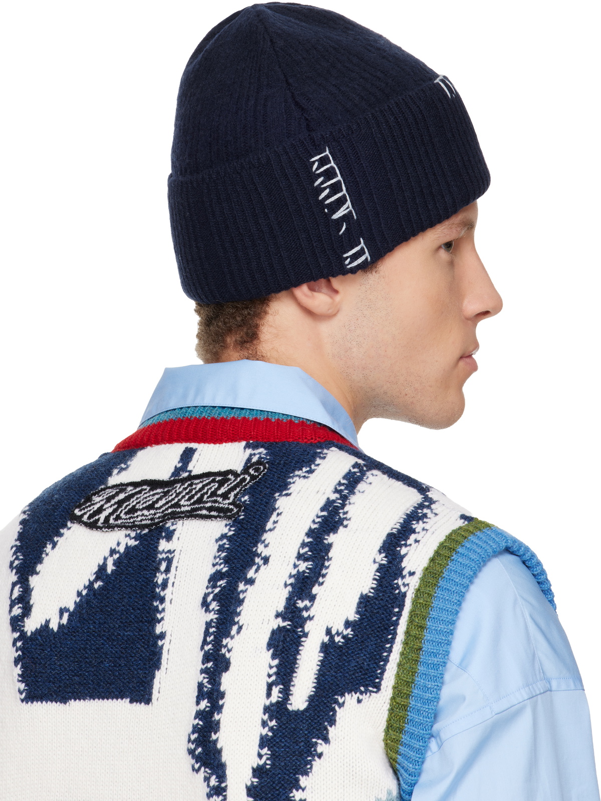 Marni Navy Wool-Cashmere Beanie