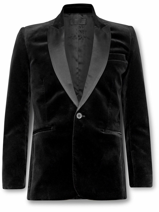 Photo: Nili Lotan - Orbison Slim-Fit Silk Satin-Trimmed Cotton-Blend Velvet Suit Jacket - Black