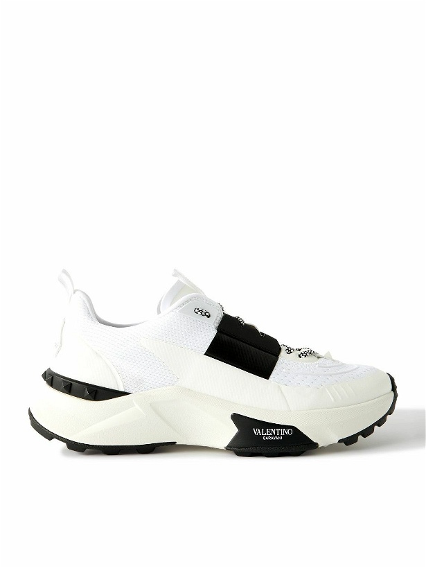 Photo: Valentino Garavani - True Act Leather-Trimmed Mesh and Rubber Sneakers - White
