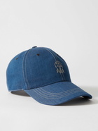 Brunello Cucinelli - Leather-Trimmed Embroidered Denim Baseball Cap - Blue