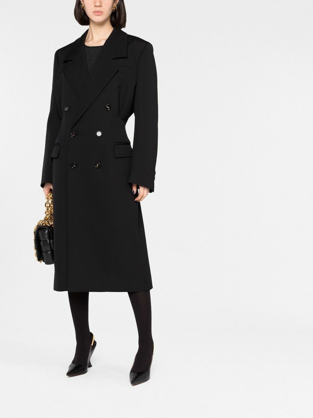 Bottega Veneta Black Double-Breasted Wool Coat Bottega Veneta