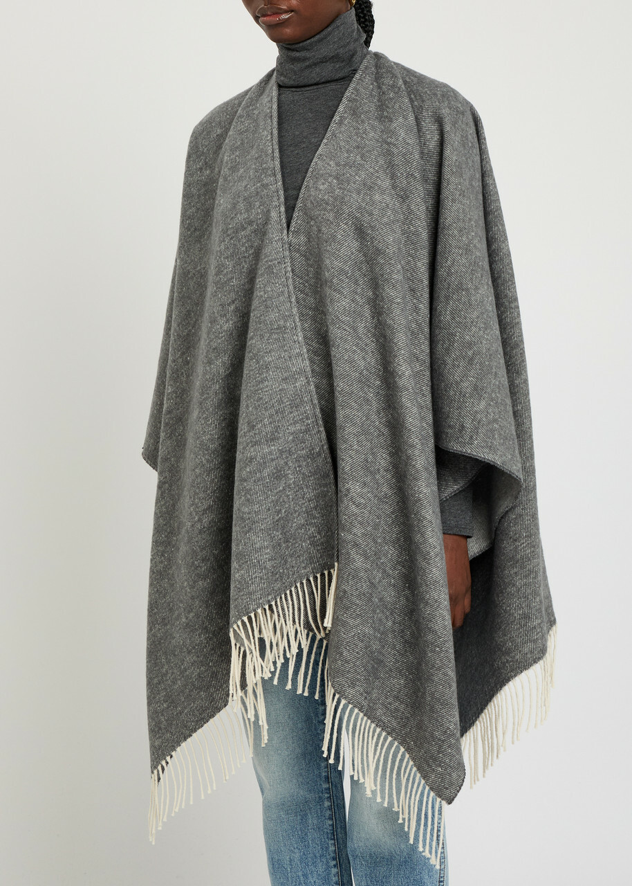Eileen Fisher Fringed Brushed Cotton-blend Poncho - Grey - One Size
