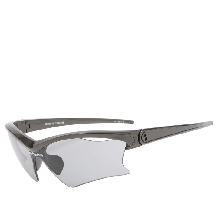 Photo: Le Specs x No Problemo Pluto Sunglasses in Silver Chrome/Smoke Tint 
