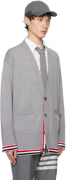 Thom Browne Gray Exaggerated V-Neck Cardigan