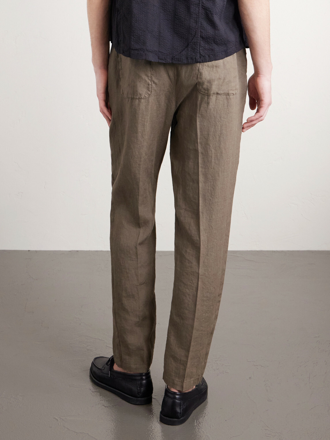 Altea - Mattia Straight-Leg Linen Drawstring Trousers - Green
