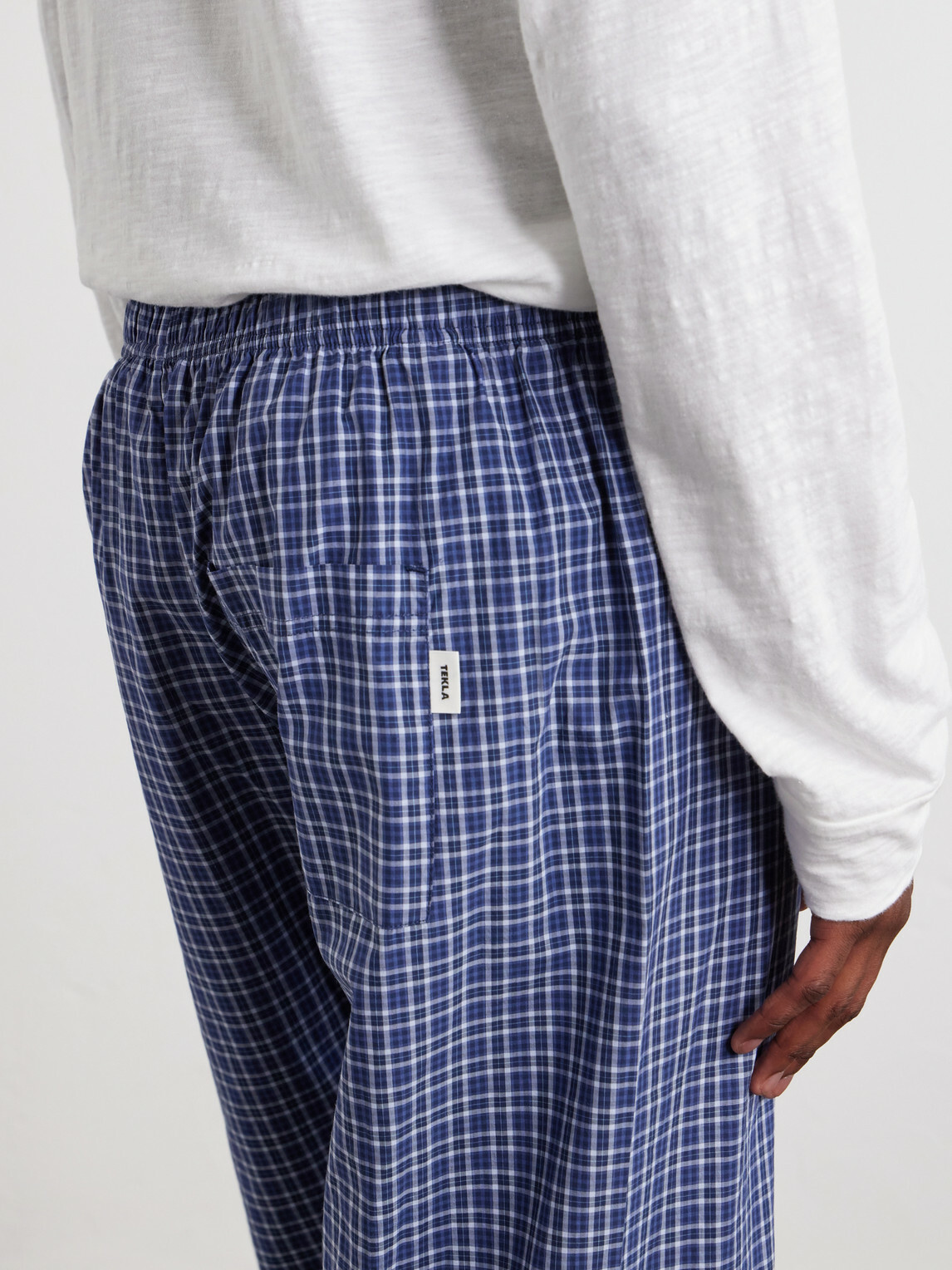 TEKLA - Straight-Leg Checked Organic Cotton-Poplin Pyjama Trousers - Blue