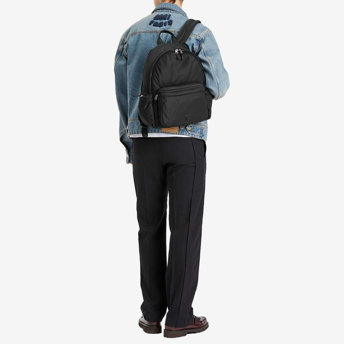 AMI Paris Men's Nylon Ami De Coeur Backpack in Wool Gabardine