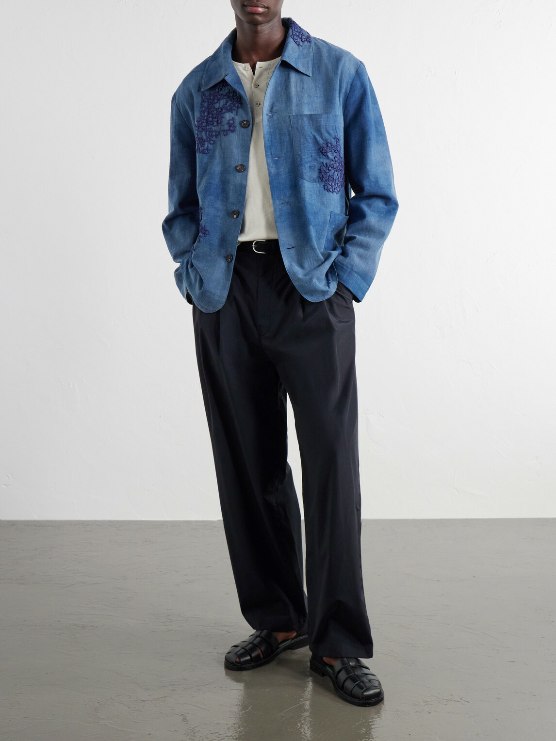Kartik Research - Embroidered Cotton Chore Jacket - Blue