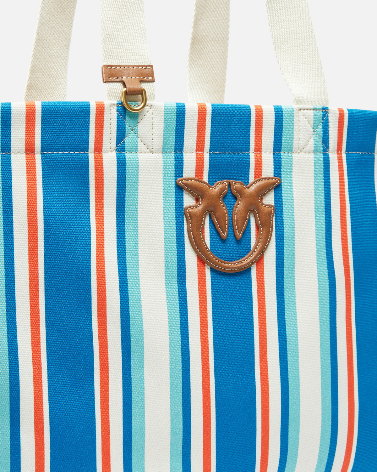 Pinko Maxi Shoulder Bag In Striped Fabric Orange/Light Blue Antique Gold